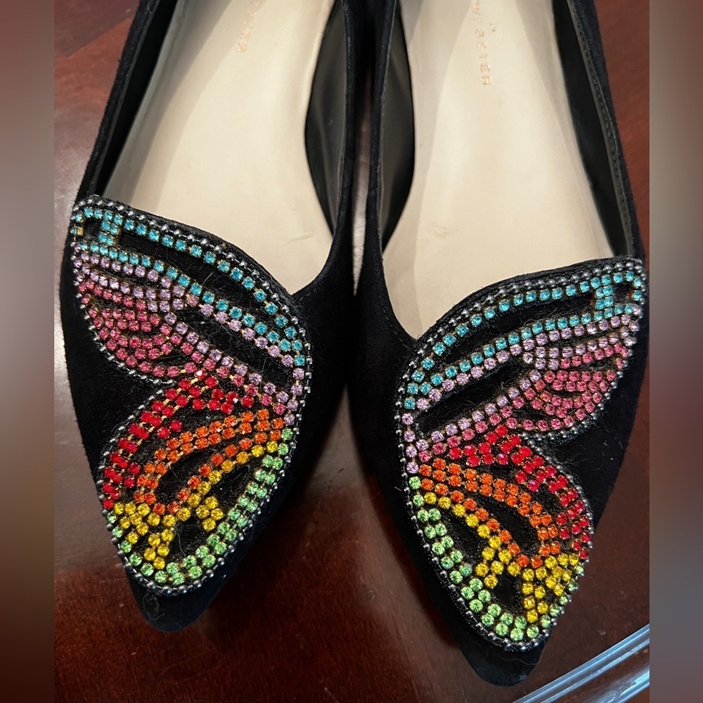SOPHIA WEBSTER Black Flats Mulitcolor Crystal Butterfly - Picture 9 of 12